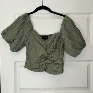 Lucy Paris  Olive Puff Sleeve shimmery cropped Blouse